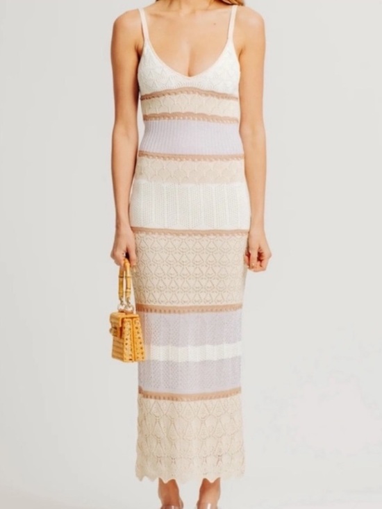 Torn by Ronny Kobo Dresses & Skirts - Torn by Ronny Kobo Adriana Striped Ribbed Sheath Maxi Dress Size Small Neutral